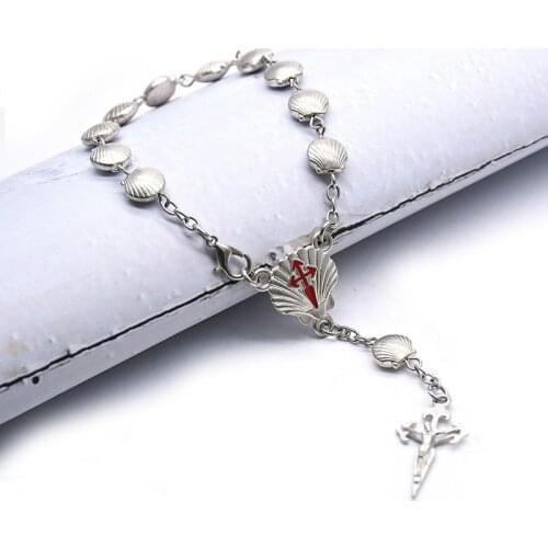 San Diego Shell Rosaries Arrow St James' Cross Bracelets Silver Color Bead Chain Prayer Rosary Bracelet Religious Jewelry