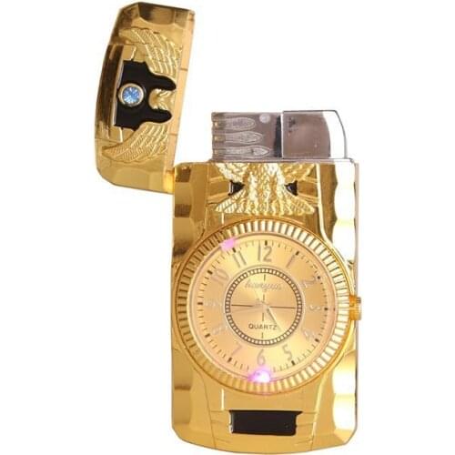 Butane Jet Lighter Clock Torch Lighter Men Gold Watch Quartz Compact Jet Butane Cigarette Cigar Straight Fire Lighter NO GAS