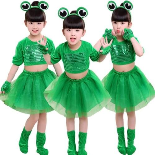 Childrens Small Frog Performance Costume Green Long-sleeved Animal Clothing Sequined Tutu Skirt for Boys and Girls tutu Skirt