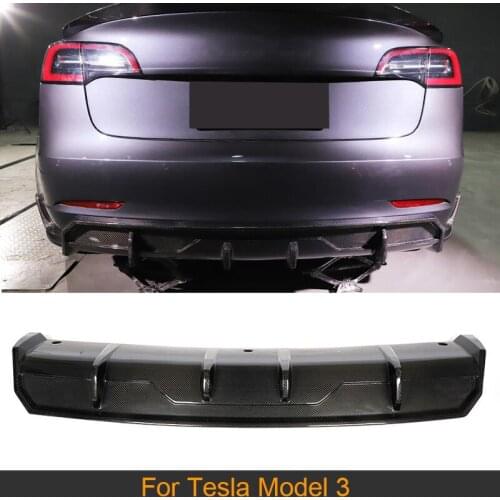 Car Rear Bumper Diffuser Lip Splitters For Tesla Model 3 2016 - 2019 Rear Bumper Diffuser Lip Spoiler Splitters Carbon Fiber