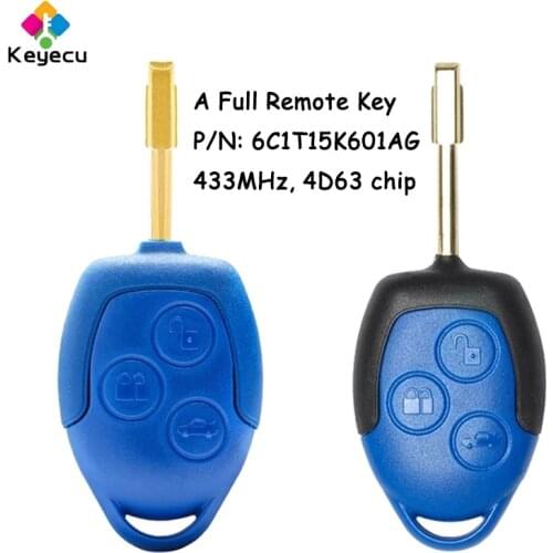 KEYECU Remote Head Car Key - 3 Buttons 433MHz 4D63 Chip - FOB for Ford Transit WM VM 2006 2007 2008 2009- 2014 P/N: 6C1T15K601AG