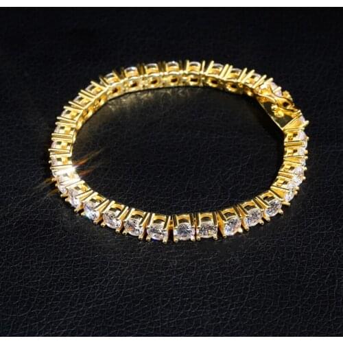 DNSCHIC Trendy Hip Hop 3-5mm925 Sterling Hip Hop Single Row Tennis Chain Zircon Mens Bracelet Tennisbracelet