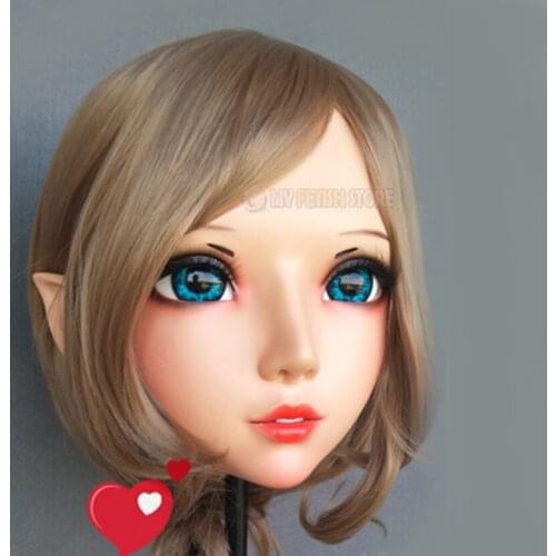 Er-03)Female Sweet Girl Resin Half Head Kigurumi BJD Eyes Crossdress Cosplay Japanese Anime Role Lolita Mask With Fairy Ear