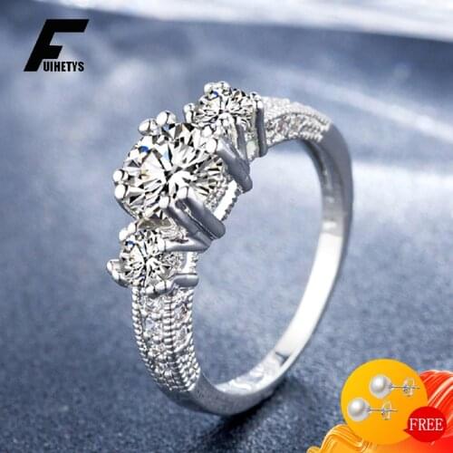 Trendy 925 Silver Jewelry Ring Round Shape Zircon Gemstone Finger Rings for Women Wedding Engagement Party Accessories Wholesale