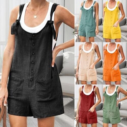 Womens Solid Jumpsuit Summer Fashion Oversized Fake Two Pieces Outfit Casual Loose Sleeveless Body Suits for Women O Neck Romper