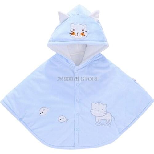 Korean Baby Winter Hooded Jacket Little Girl Solid Velvet Warm Ponchos and Capes Casual Rabbit Ear Children Outerwear Cloak Coat