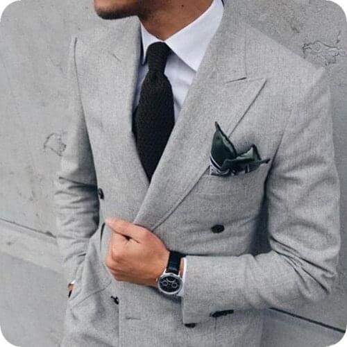 Tailored Made Grey Men Suits Formal Business Suit Peaked Lapel Prom Wear Slim Fit Male Blazer Jacket Pants 2Piece Costume Homme