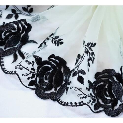 1meter 16.5cm Wide black rose Embroidered Lace Trim Mesh Lace fabric for bra lingerie Costume wedding Dress clothes sewing DIY