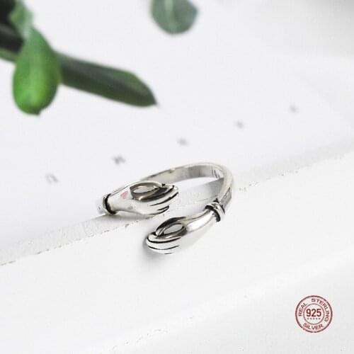 LKO Minimalism Design 925 Sterling Silver Love Hug Open Ring For Women Cute Vintage Embracing Adjustable Party Jewelry Rings