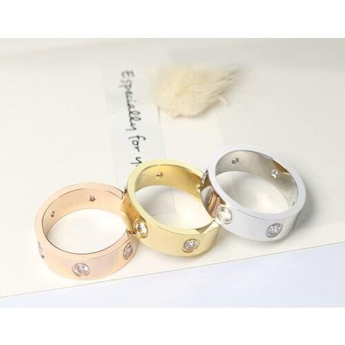 Fashion 6 Zircon Stainless Steel Ring With Stone Crystal For Woman Girl For Men Couple Wedding Ring