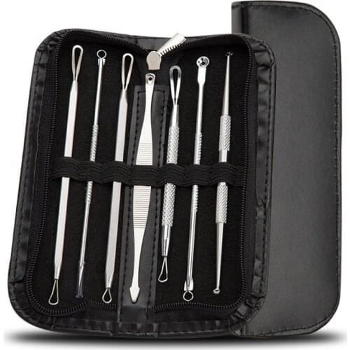 7Pcs Black Bag Blackhead Remover Pimple Blemish Comedone Acne Extractor Remover Tool Set Acne Removal Needle LJ10