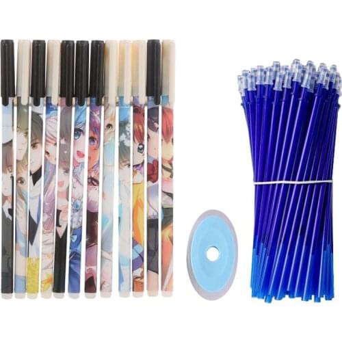 24Pcs/Set Kawaii Blue Erasable Gel Pens Set Cute Cartoon Anime Boys Girls Washable Handle for Office School Supplies Stationery