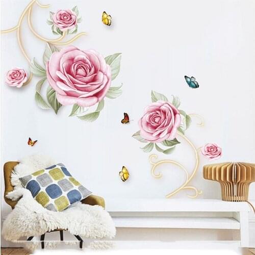 3D Rose Flowers Wall Stickers Living Room Bedroom Decor Aesthetic Self Adhesive Wallpaper Mural DIY Home Office Decor Art