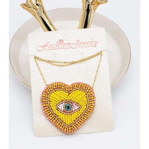 New Bohemian Rhinestone Rice Beads Heart Eye Necklace Stylish temperament exaggerated heart-shaped necklace 527