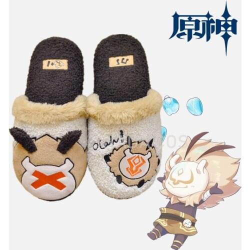 Game Genshin Impact Monster Tcho-Tcho Plush Cotton Slippers Cute Plush Slippers for Bedroom Warmth Casual Winter Cotton Slippers