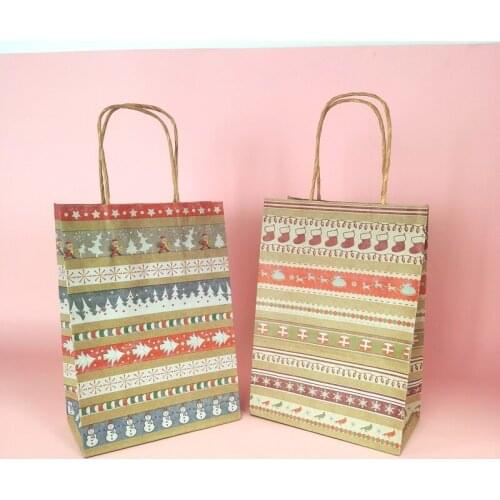 12PCS New kraft paper Christmas series 27*21cm/21*15cm portable gift bag 130g yellow kraft paper rope tote bag