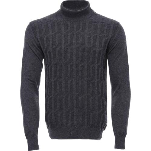 Dark Grey Patterned Half Turtleneck Sweater