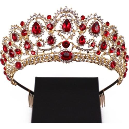 Crystal Princess Tiara Headbands for Women Bridal Party Birthday Headpieces Baroque Royal Queen Gold Wedding Crown