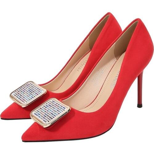 Plus:35-45 46 Stilettos Shoes Woman Pointed Toe zapatos mujer Thin Heels shoes Ladies Wedding Flock Stiletto Fashion Show Pumps