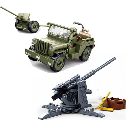 Military series World War II 88MM anti-tank gun Off-road vehicle soldier weapon DIY model Building Blocks Bricks Toys Gifts