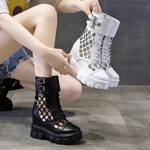 Hot Sale Inner Enhanced Temperament Zipper Solid Color Hollow Slope With Elegant Ladies Martin Boots Summer New Style