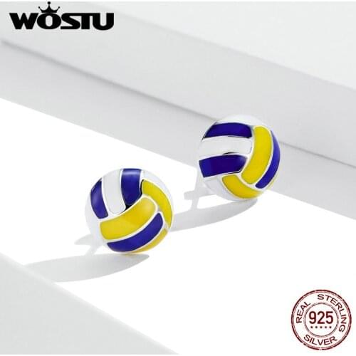 WOSTU 2020 New Small 925 Sterling Silver Hanging Stud Earrings Volleyball Charm Small Studs Earring Jewelry for women gift
