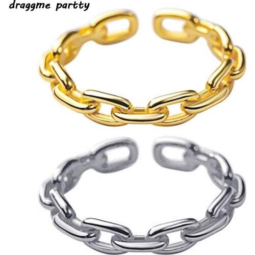 Simple Hollow Chain Geometric Open Adjustable Ring For Women Punk Vintage Wedding Jewelry
