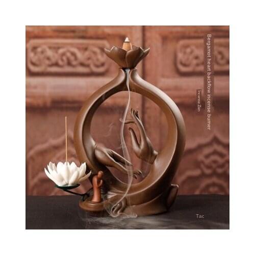 Zisha smoke backflow aromatherapy furnace creative white porcelain lotus bergamot Zen home decoration incense road