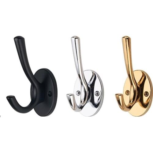 2Pcs Zinc Alloy Wall Mount Single Coat Hat Hook Wardrobe Cloth Hanger With Screws Decorative Cap Shiny Gold Matte Black Chrome