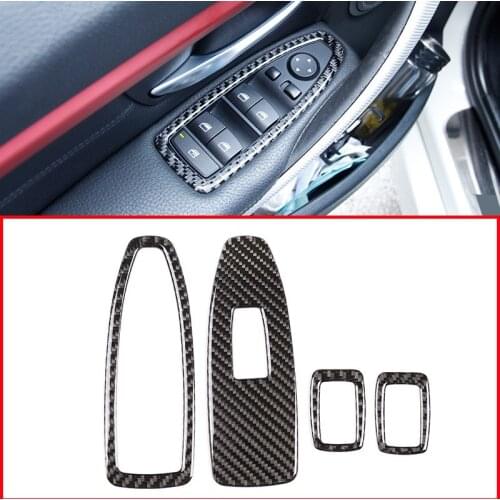 4pcs Real Carbon Fiber Car Interior Window Lift Button Frame Trim Stickers For BMW 3 4 Series F30 F35 2013-2019 Accessories