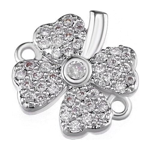 5pcs Micro Pave Zircon Crystal Flower Charms For Bracelet Making Diy Copper Czech Charms Connectors Jewelry Findings