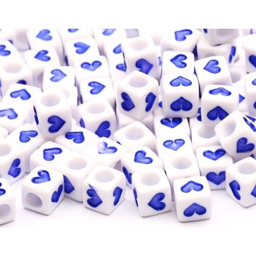 6x6mm Square White Acrylic Spacer Beads Blue Heart-Shaped Loose Beads For Jewelry Making Diy Necklace Bracelet Accessories