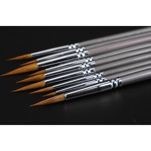 9 pcs art weasel hair line book brush painting watercolor gouache oil painting hook line pen durable thin silver birch pen rod