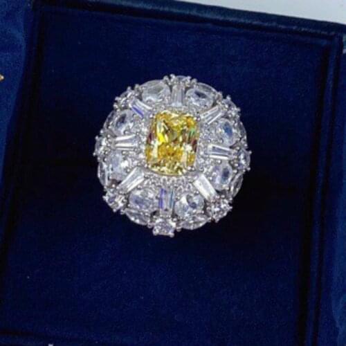 925 Sterling Silver Simulated Moissanite Square Citrine Ring 2020 Trend Unique Flower Shape For Women Engagement Fine Jewelry