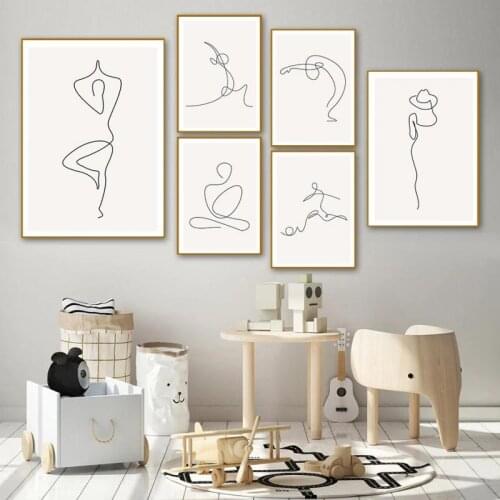 Abstract Line Character Yoga Canvas Painting Modern Black and White Picture Wall Art Canvas Painting Home Decoration Living Room