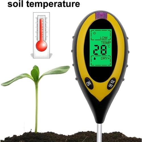 4 In 1 Digital PH Meter Soil Moisture Monitor Temperature Sunlight Tester For Gardening Plants Farming With Blacklight