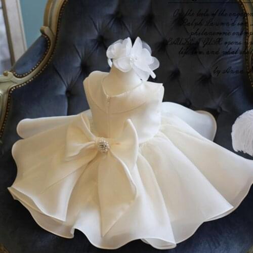 Toddler Girl Baptism Dress Christmas Costumes Baby Girls Princess Gown bow beading Sweet Birthday Party Dress for girls Y3151