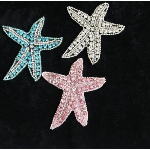DIY Fashion Sea star Rhinestone beaded patches for Clothes Sew on Sequins Applique decorative parches bordados para