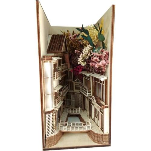DIY Street Rear Lane Bookeds Wooden Bookshelf Model Kits for Home Office Decor