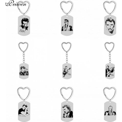 Johnny Hallyday Key Chain Heart Ring Punk Rock Personalized Custom Photo Pendant Keychain Stainless Steel Female Male Jewelry