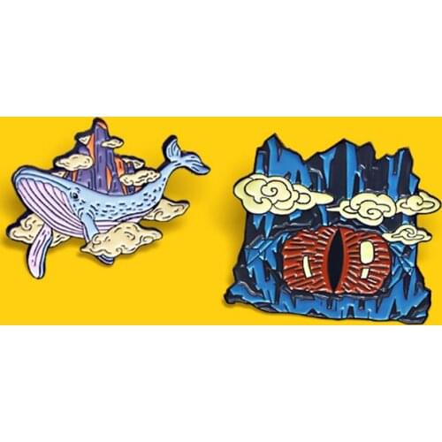 Cartoon Peak Devils eye and Whale Enamel Pin Dolphin Shark Whale Brooches Shirt Bag Lapel Pin Badge Jewelry Gift for Friends