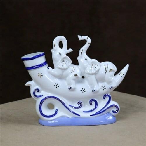 Porcelain Voyage Elephant Sculpture Ceramic Adventure Couple Elephant Statue Room Decor Ivory Gift Craft Accessories Furnishing