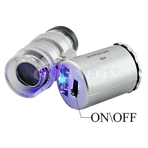 DHL 200PCS Lens with LED Light New Mini 60X Microscope LED Jewellery Loupe UV Currency Detector Portable Magnifier Magnifying