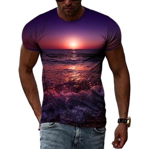 Summer Beach Scenery graphic t shirts For Men Fashion 3D Personality Print T-shirts Hip Hop harajuku Trend short sleeve t-shirts