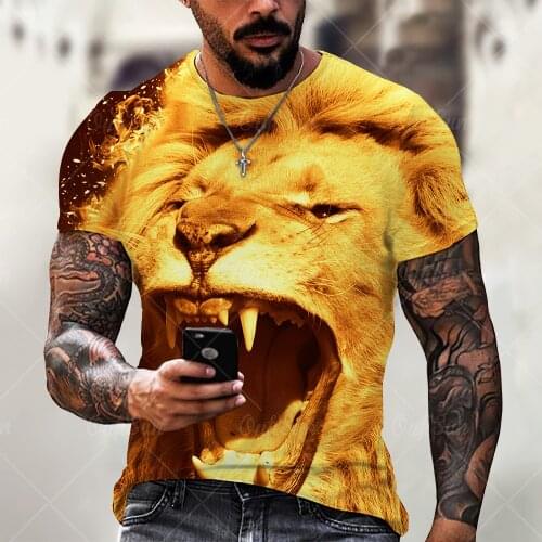 Summer 3D printing Lion Fashion Men T-Shirt Trend Casual O-Neck Short Sleeve Street Harajuku Style Oversized T-Shirt Street Tops