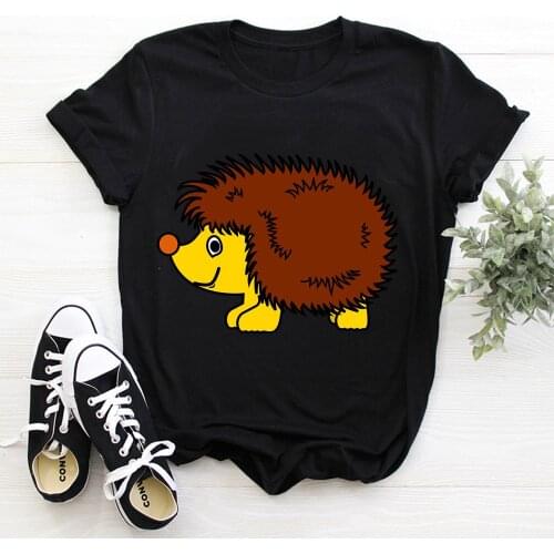 Hedgehog Print T Shirt Women Summer Harajuku T Shirt Fashion Tops Female T-shirt Casual Tee Woman Clothing TX8385
