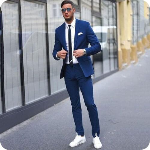 Custom Made Blue Men Suits for Wedding Business Man Blazers Plus Size Groom Tuxedo Slim Fit Terno Masculino 2Piece Costume Homme