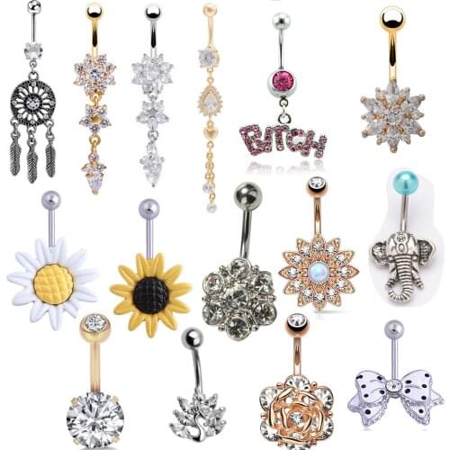 1pc Sexy Dangle Belly Bars Belly Button Rings Fashion Surgical Steel Rhinestone Body Jewelry Navel Piercing Rings