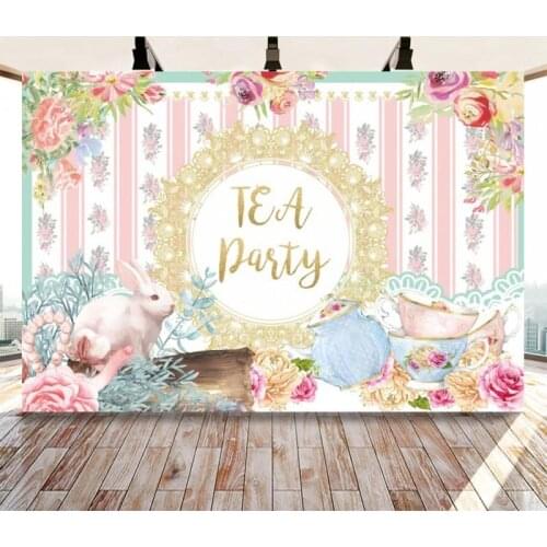 Rabbit Theme Birthday Party Backdrop Baby Girl Spring Easter Birthday Banner Decorations Custom Photography Backdrop Photobooth