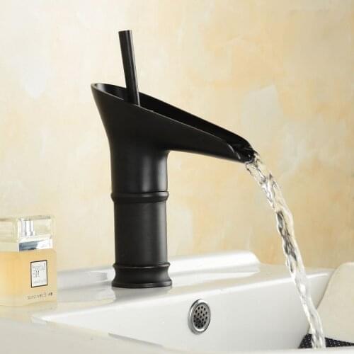 Black Oil Rubbed Brass Single Handle Lever Bathroom Single hole Deck Mounted Waterfall Faucet Vessel Sink Basin Mixer Tap anf094